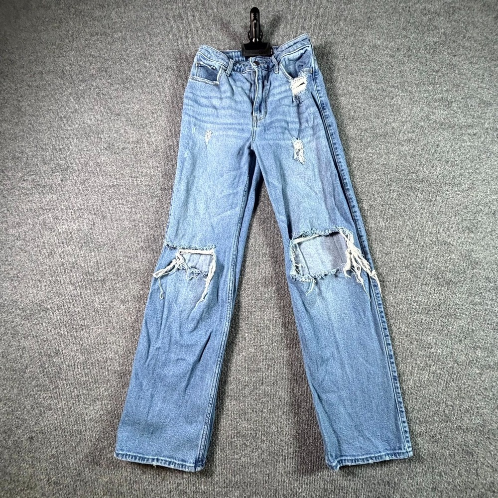 VTG Hollister Jeans Womens 3 Blue Cotton Denim Straight Distressed Faded Stretch